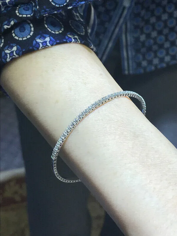 1.00 Carat Natural Diamond Flexible Bracelet Bangle G-H SI 14K White Gold 7''