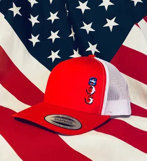 806 Red Snapback Hat White Mesh Back Texas Flag Stacked (vertical) Logo