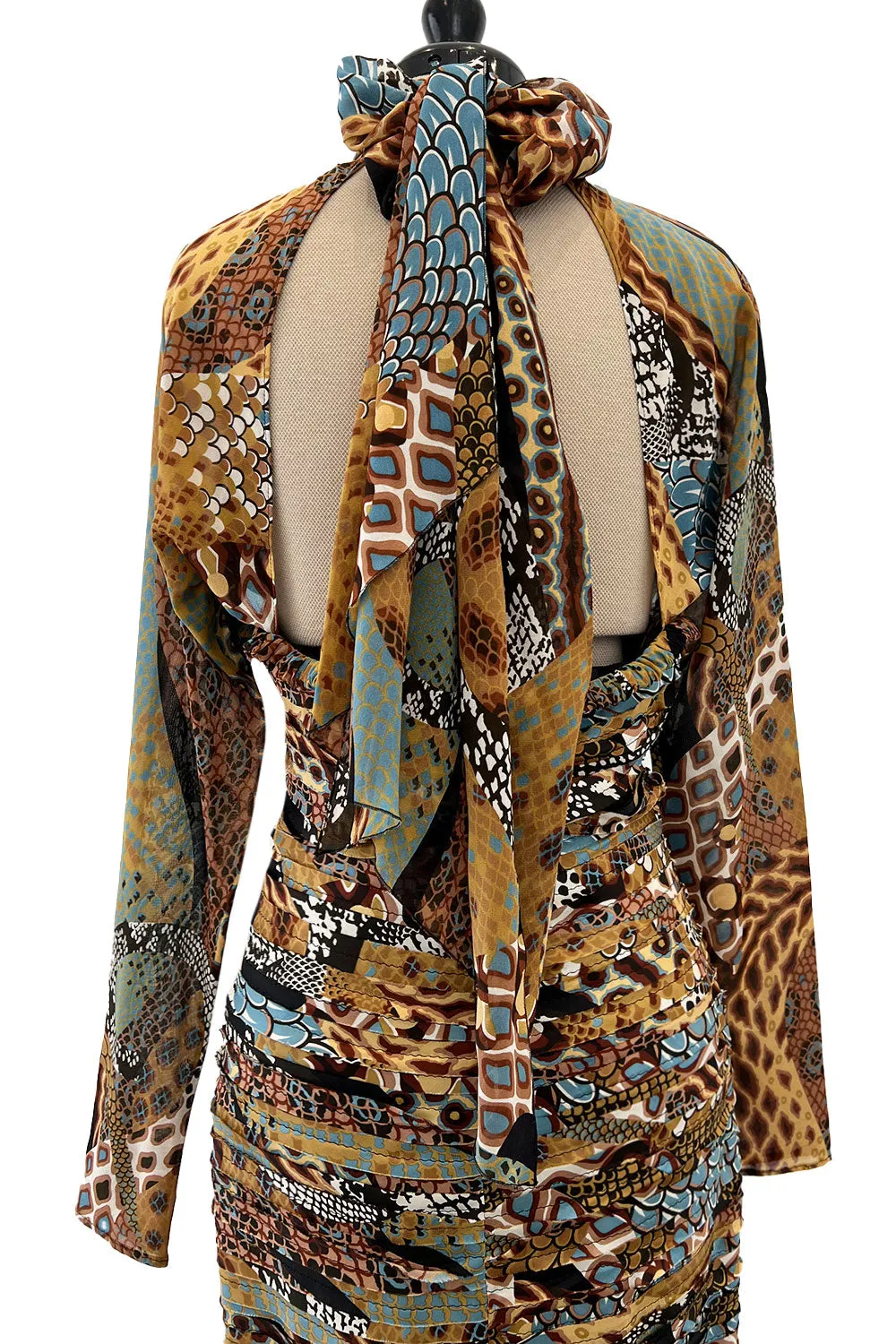 Ad Campaign Fall 2005 Versace by Donatella Versace Runway Silk Chiffon Backless Halter Dress