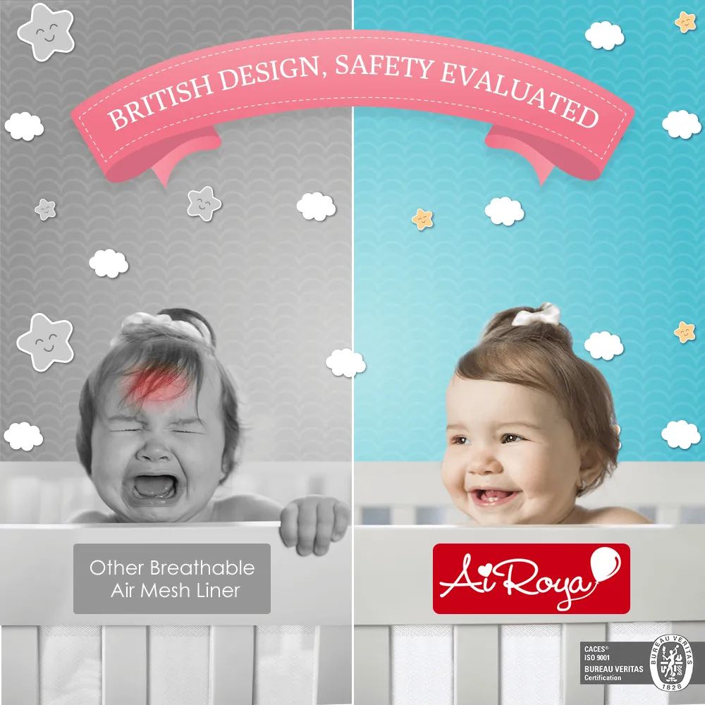 Airoya 2-Sided Breathable 3D Air Mesh Bumper for Solid Ends Cots and Cotbeds