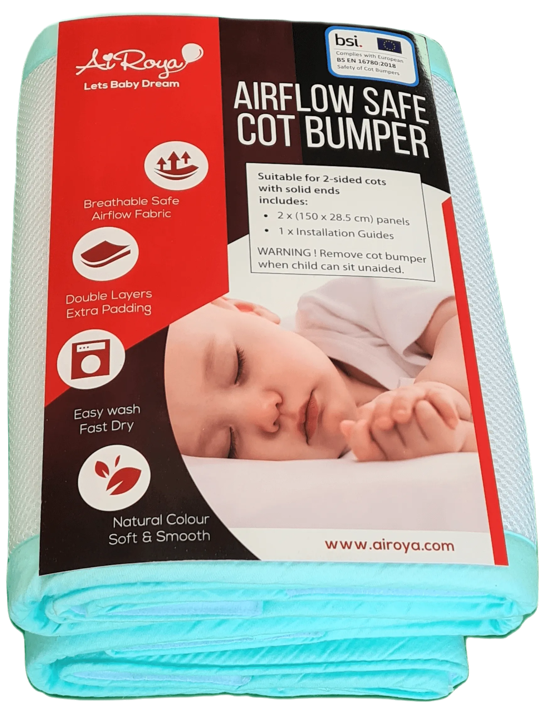 Airoya 2-Sided Breathable 3D Air Mesh Bumper for Solid Ends Cots and Cotbeds