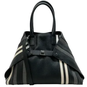 Akris Black / White Stripe Leather Bag