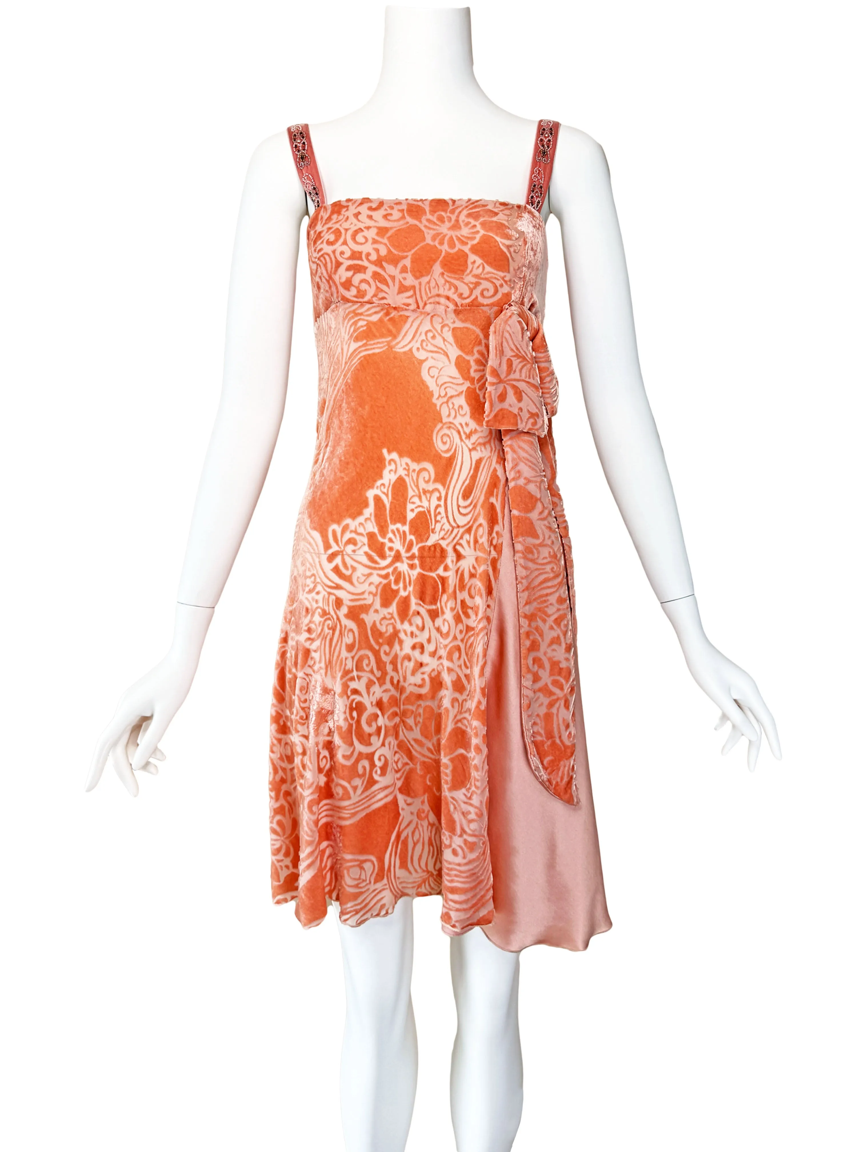 Blumarine Y2K Pink Devoré Velvet Mini Dress