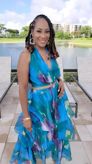 Caribbean Blues Ruffled Skirt Set | Blue
