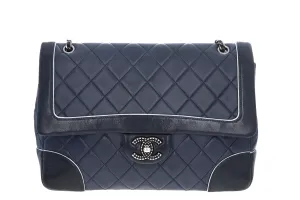 Chanel Cruise Collection Lambskin Two-Tone Black & Navy Single Flap Bag