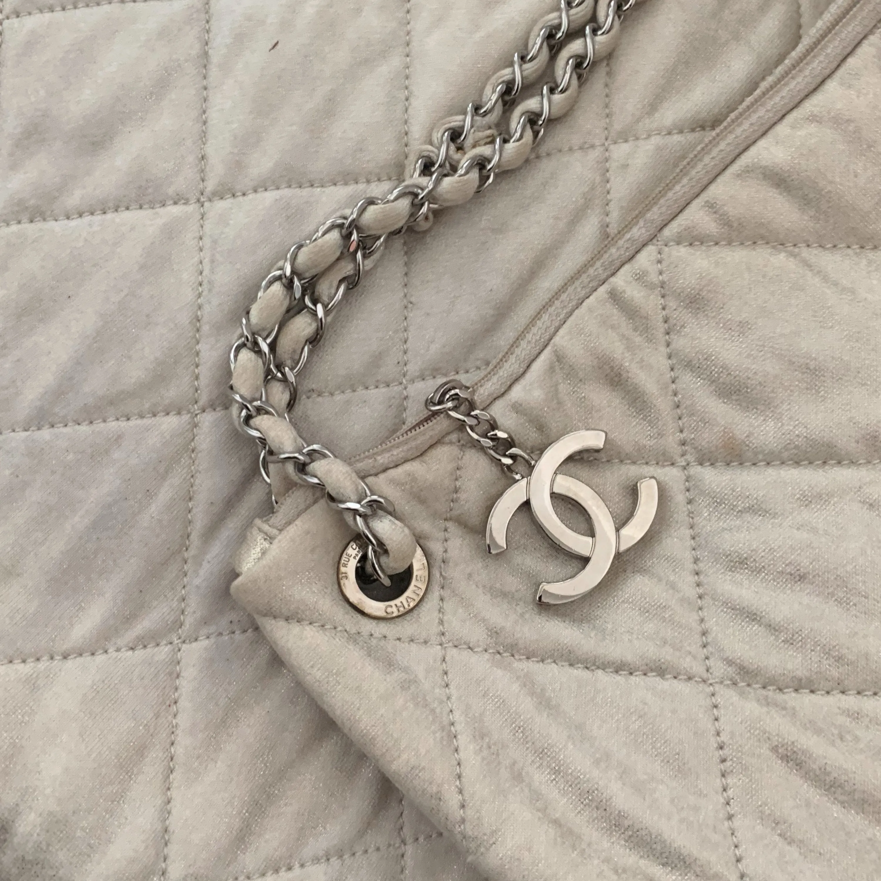 Chanel Grey Jumbo LA Logo Hobo Chain Bag