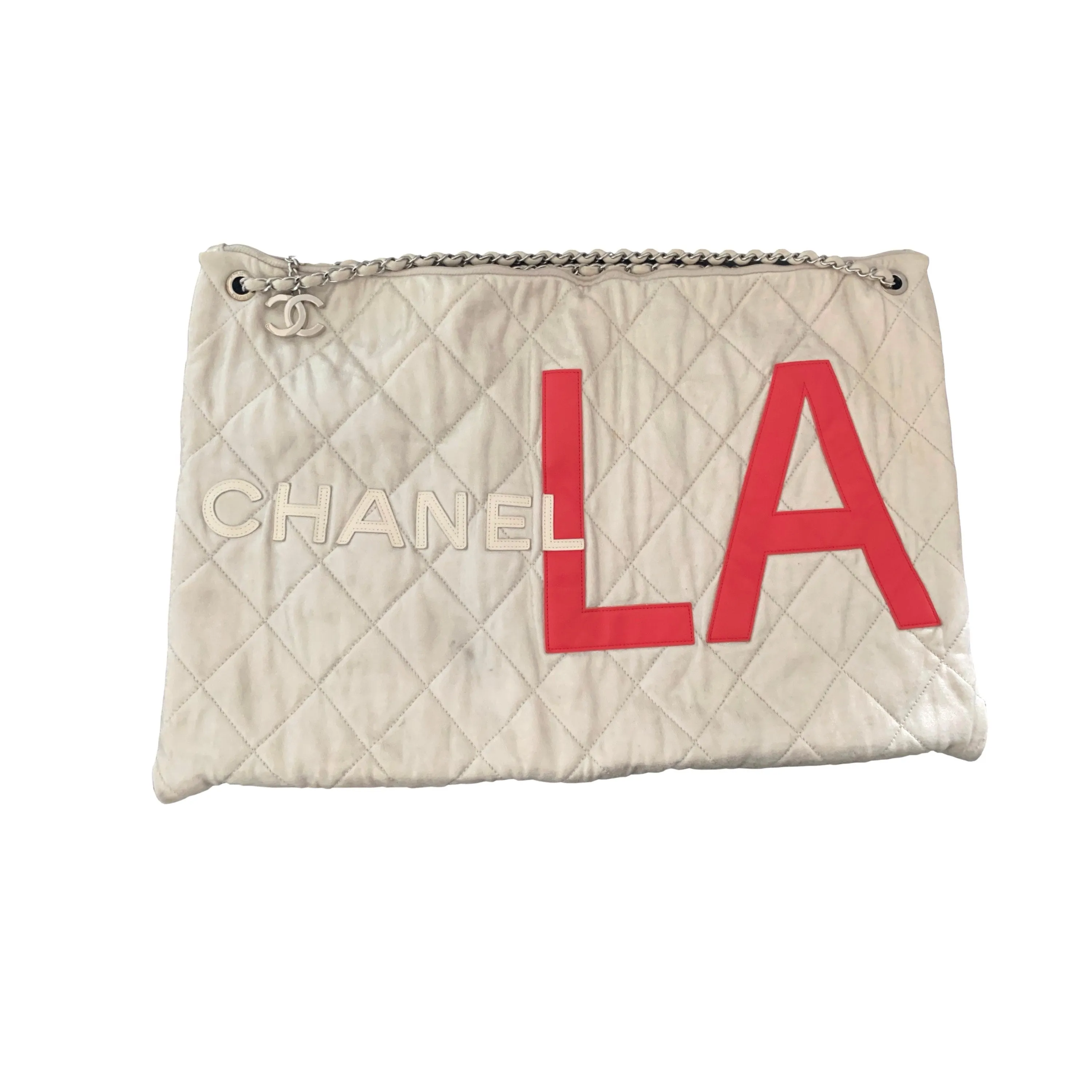 Chanel Grey Jumbo LA Logo Hobo Chain Bag
