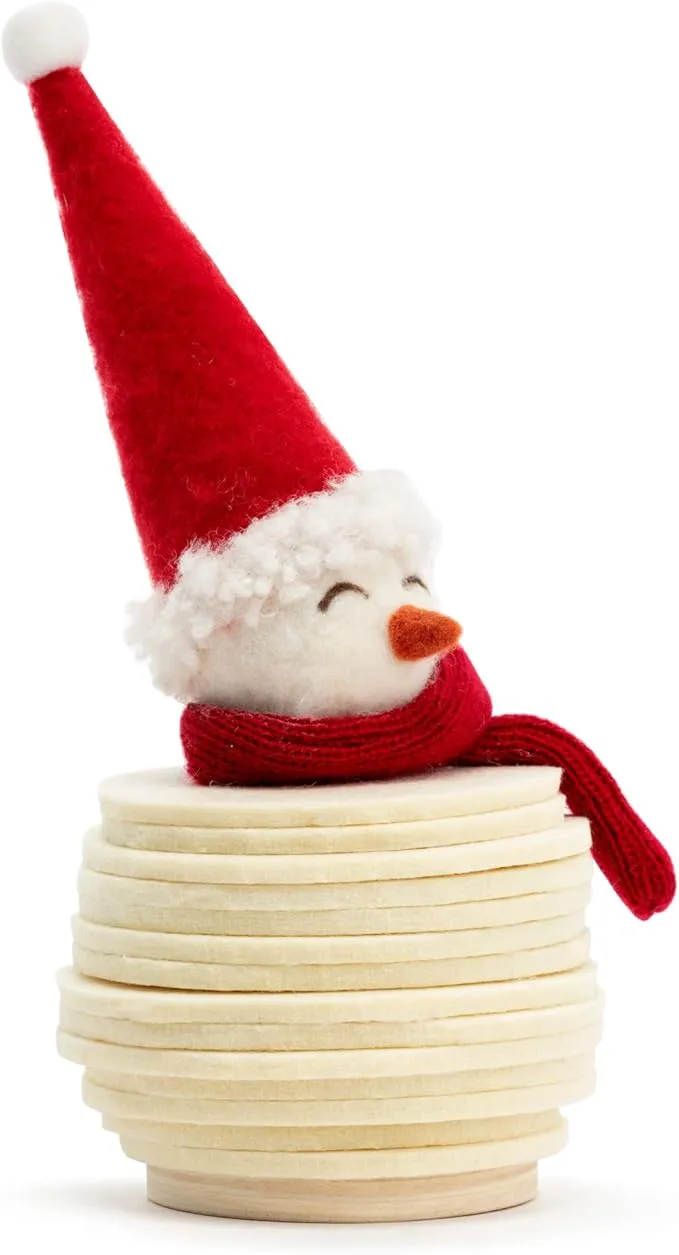 Demdaco Chubby Snowman Stacked SET/14 Felt Coasters Felt, Fabric, Wood 4"Dx8"H
