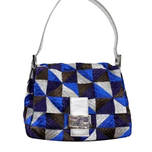 Fendi Blue Patchwork Baguette