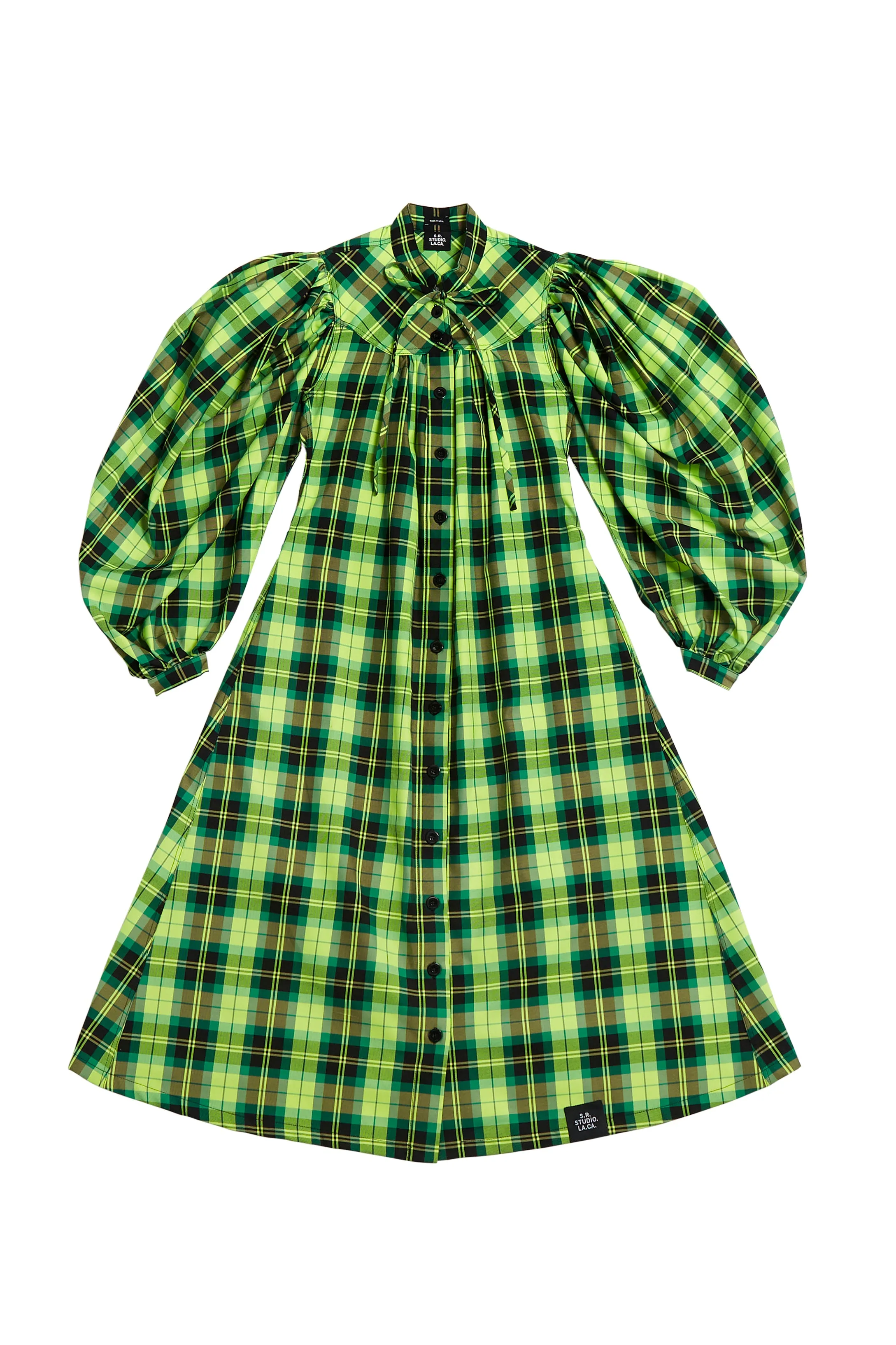 GATHERED PLAID DRESS