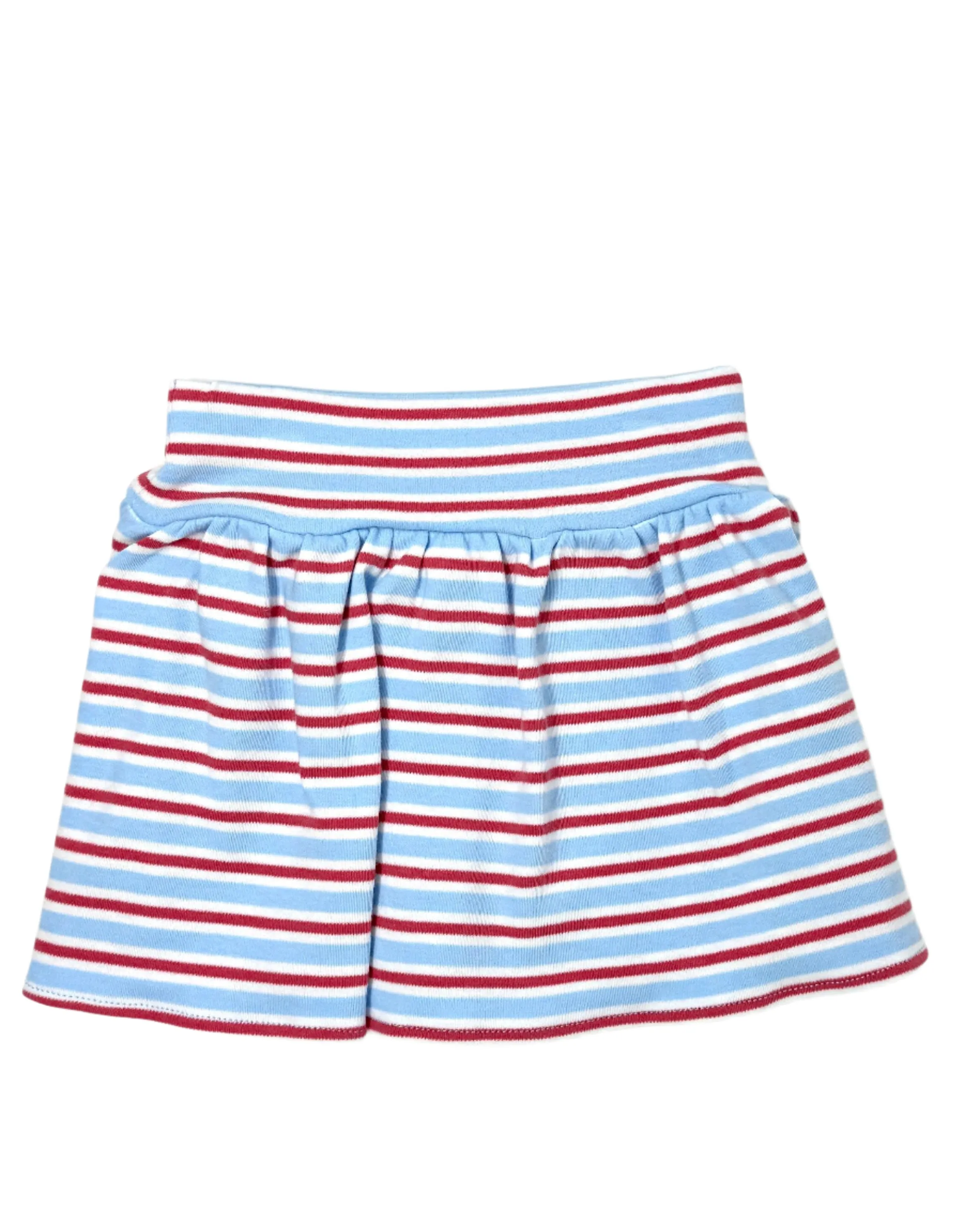 Girls Gathered Skort - White/Lt.Sky/Salmon