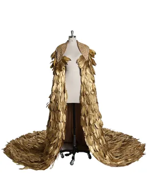 Gold Color Long Train Crystal Beads Wedding Cape Yewen