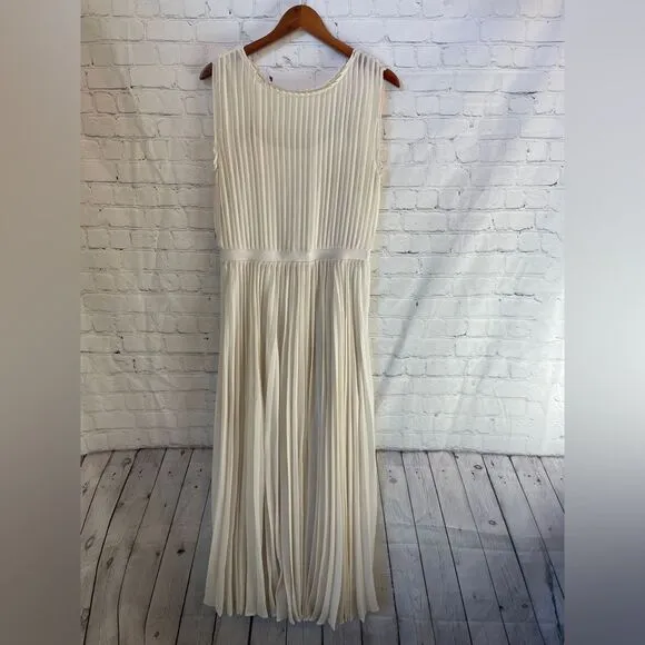 Grayson Cream Pleated Maxi Lined Dress Size Small