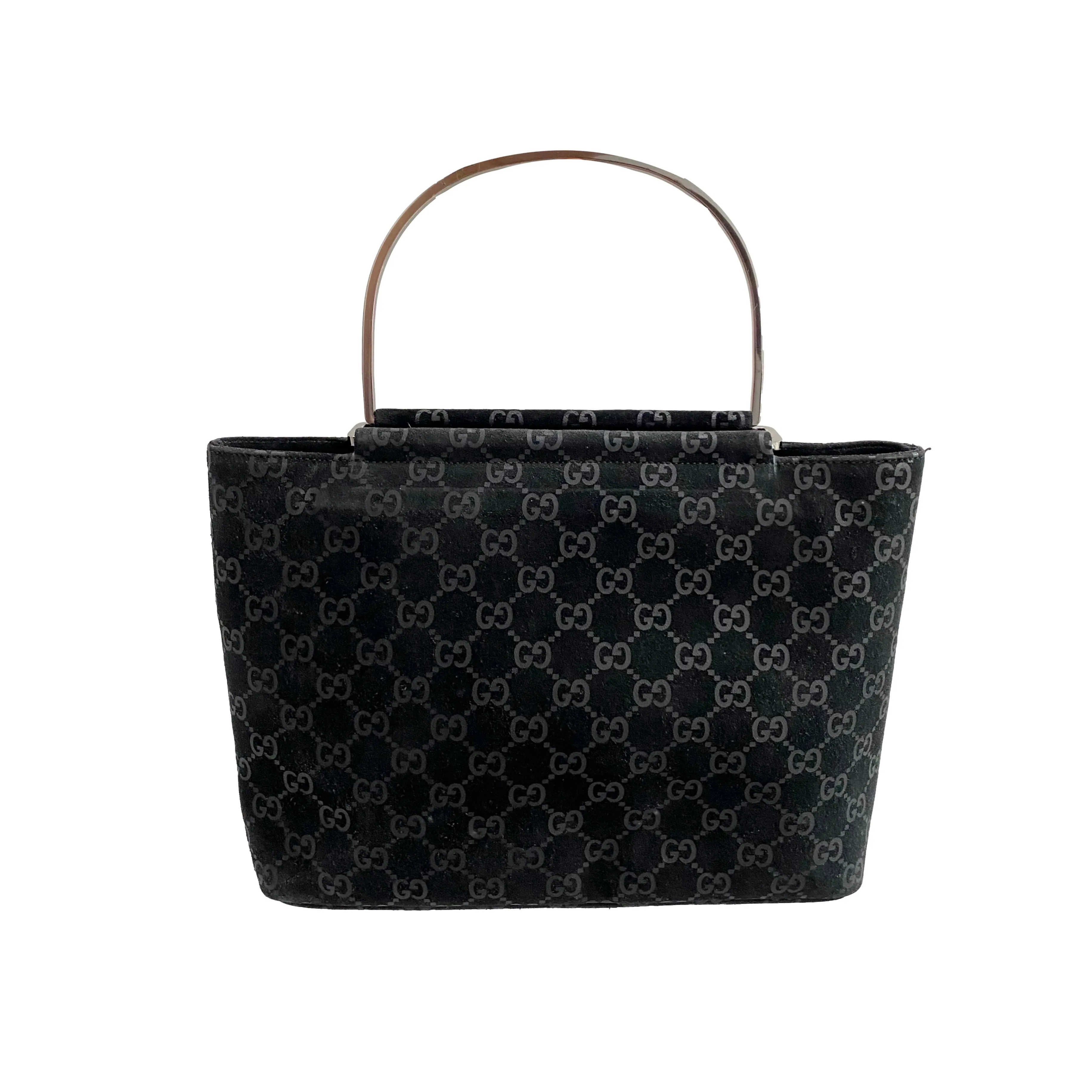 Gucci Black Monogram Suede Ring Handle Bag