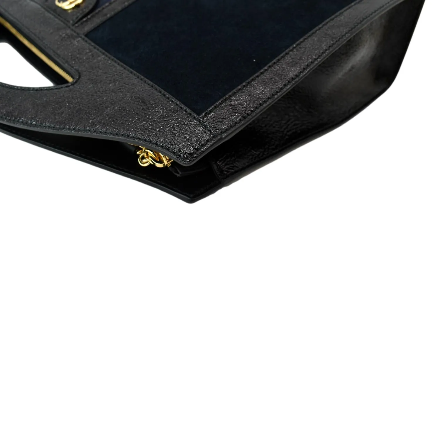 GUCCI Ophidia GG Suede Patent Web Top Handle Bag Black 512957