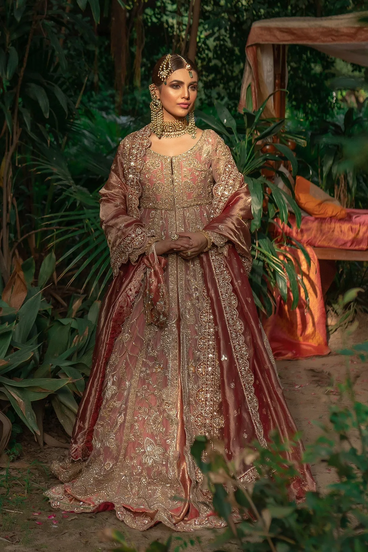 Heavy Peach Front Open Lehenga Frock Indian Bridal Wear