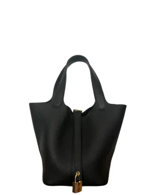 Hermes 2023 Black Taurillon Clemence Leather Picotin Lock 18 PM Bag