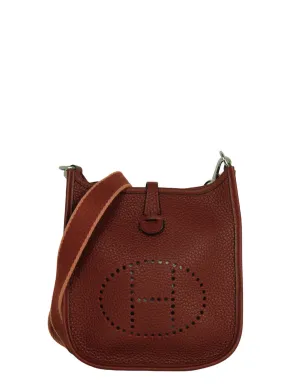 Hermes  Burgundy Taurillon Clemence Evelyne TPM Crossbody Bag