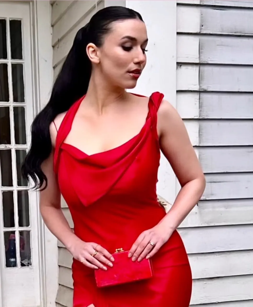 John Galliano Fall 1999 Coral Red Bias Cut Silk Satin Dress w High Slit