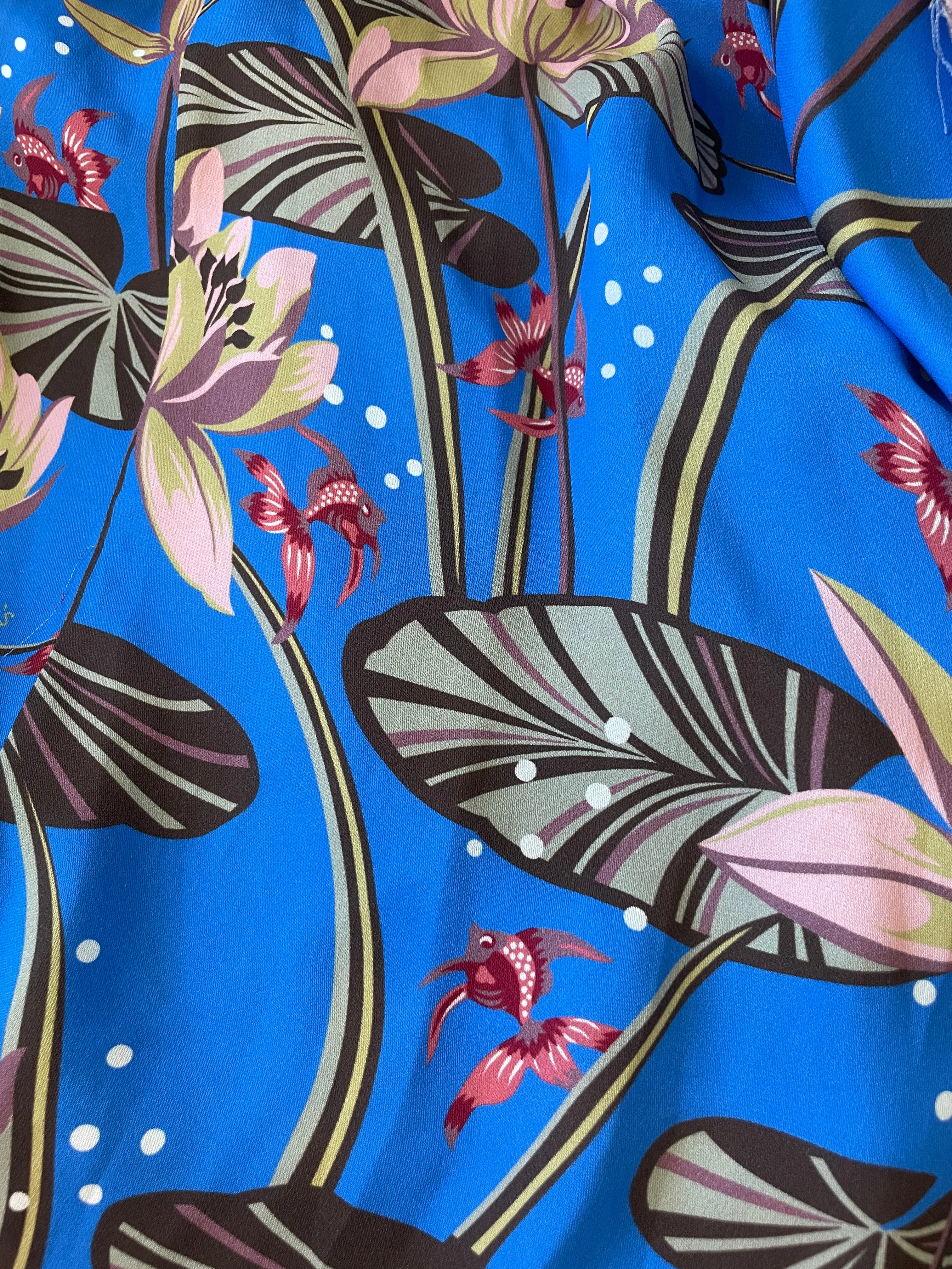 Loewe Blue Fish Floral Print Ruffled Dress