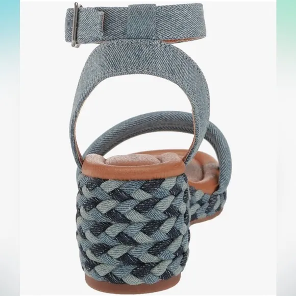 Lucky Brand Women's Naylicia Braided Wedge Light Blue Denim Sandal size 8.5 New