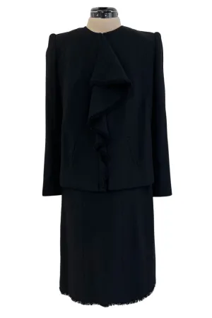 Minimalist Fall 2000 Chanel by Karl Lagerfeld Haute Couture Runway Look 11 Black Dress & Jacket Suit