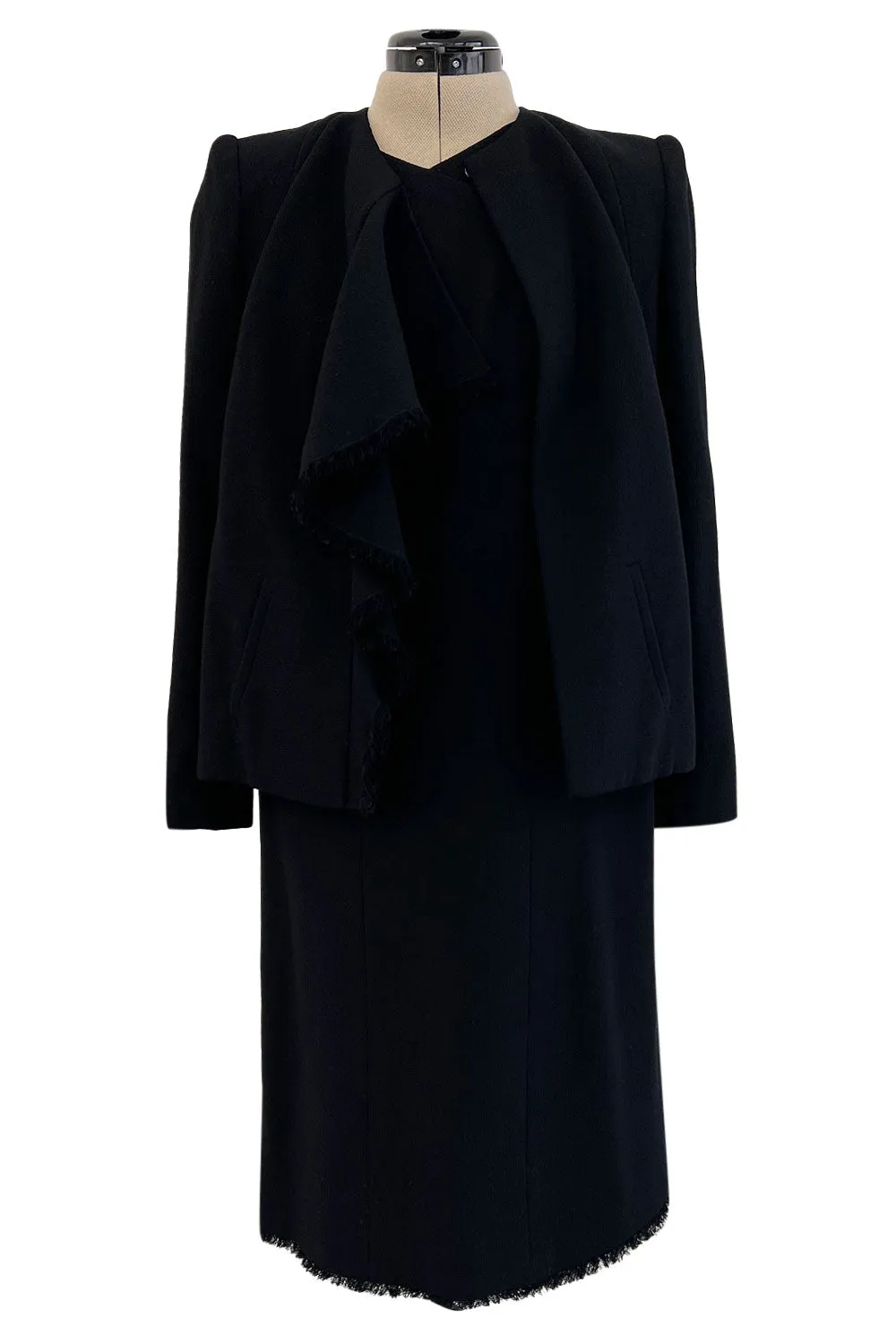 Minimalist Fall 2000 Chanel by Karl Lagerfeld Haute Couture Runway Look 11 Black Dress & Jacket Suit