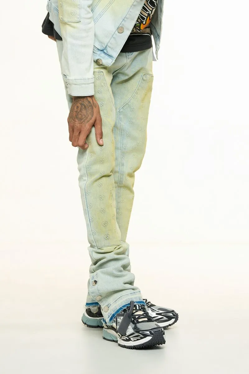 PHEELINGS MENDING HEARTS EMBOSSED FLARE STACK DENIM (LIGHT BLUE/SAND)