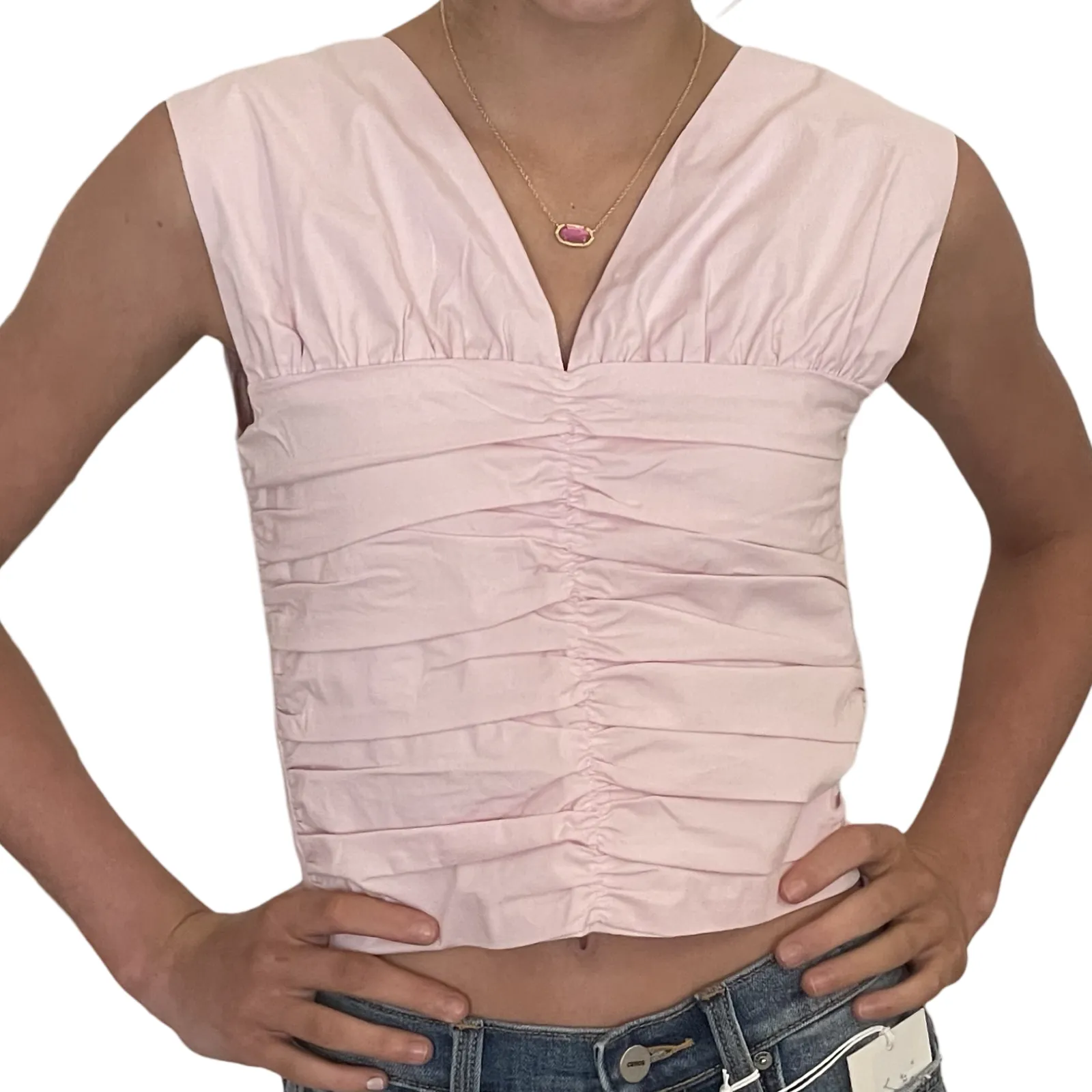 Pink Gathered Sleeveless Top..
