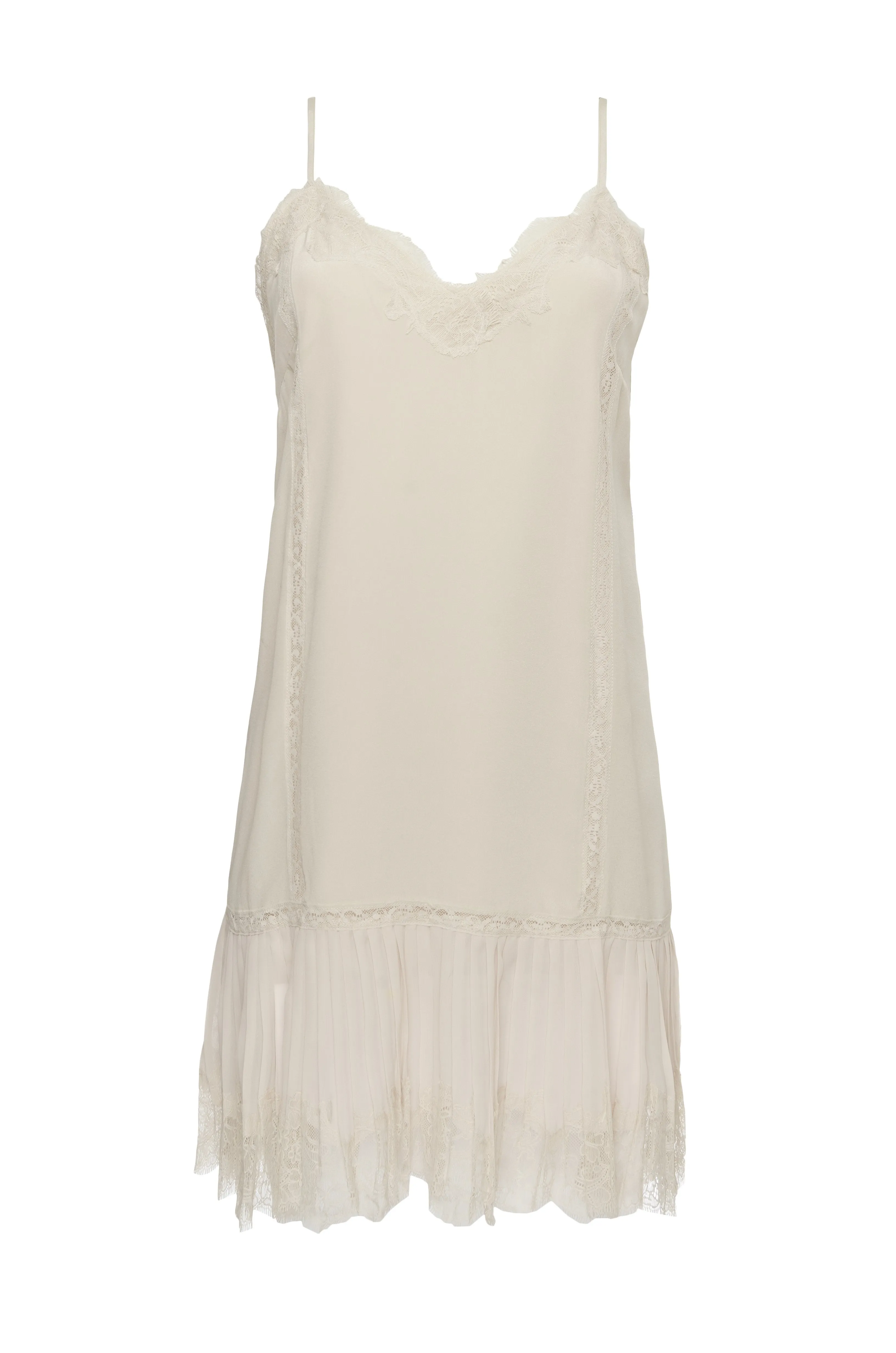 Pleated Lace Silk Dress Dove