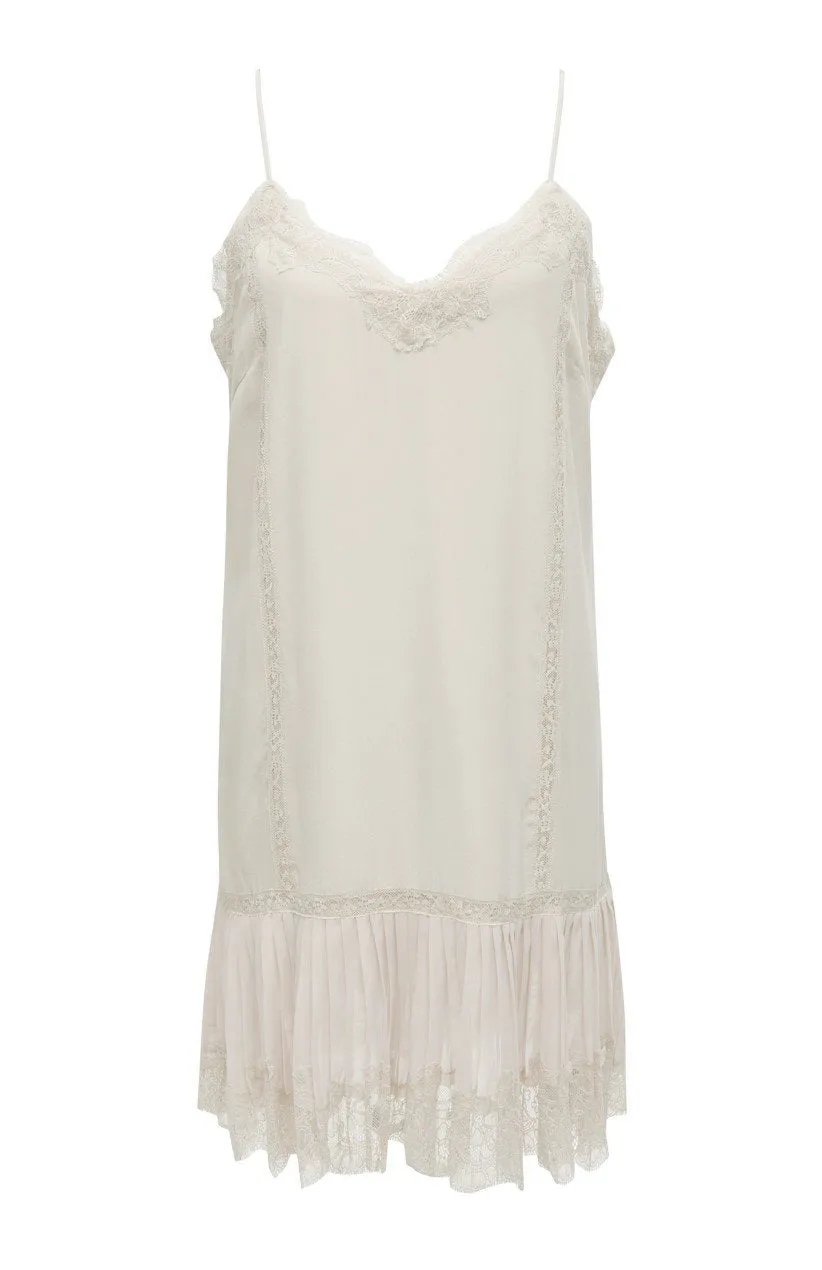 Pleated Lace Silk Dress Vanilla