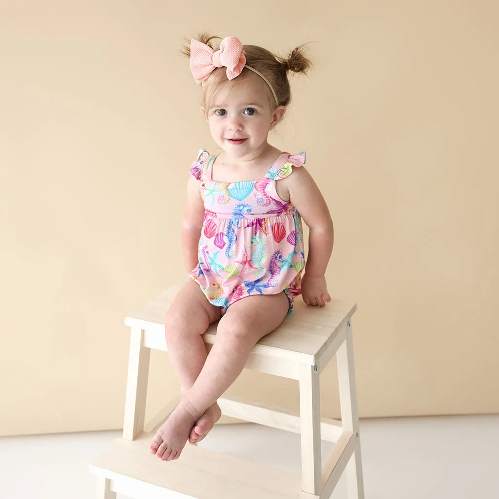 Posh Peanut Coral Basic Ruffled Capsleeve Bubble Romper