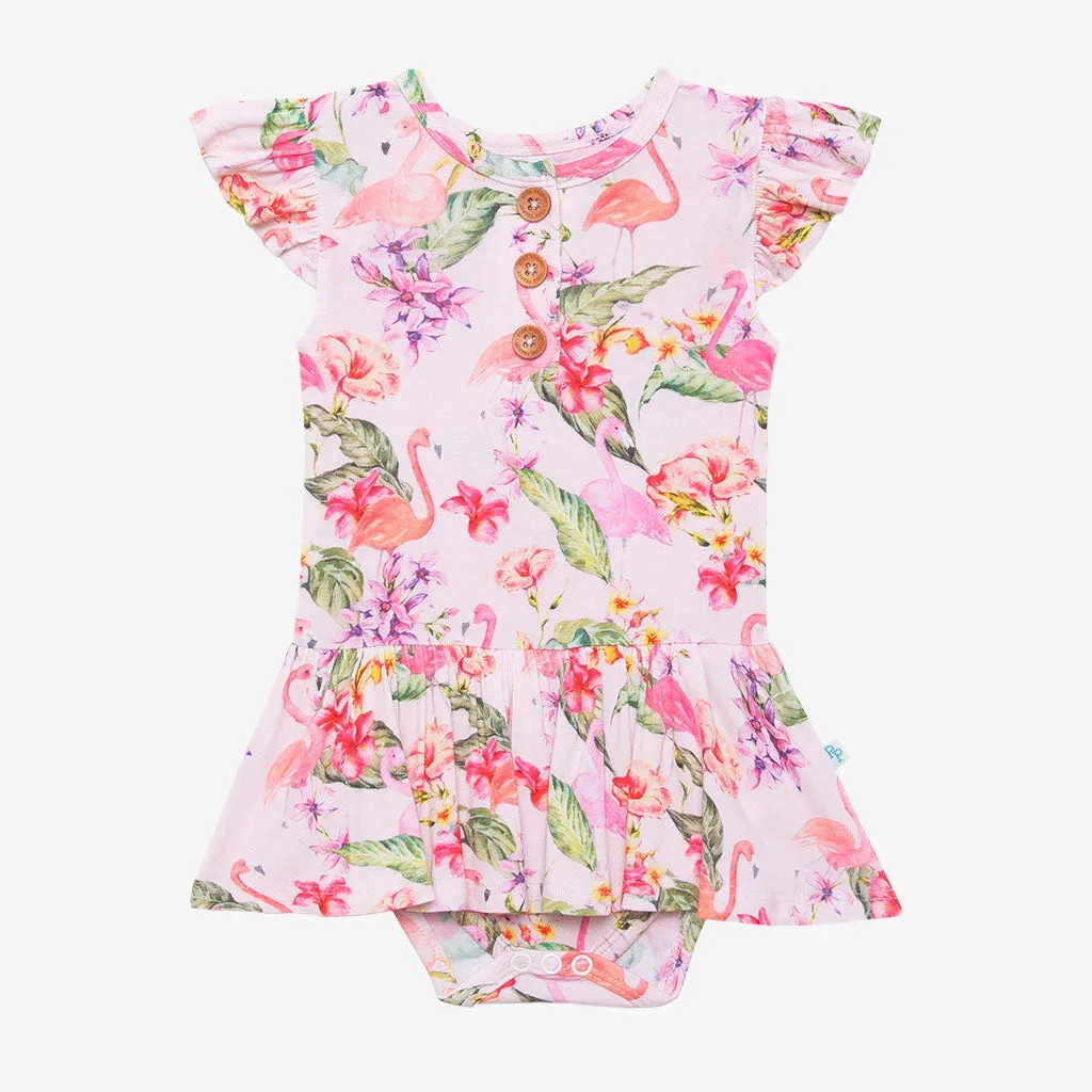 Posh Peanut Leilani Ruffled Capsleeve Henley Twirl Skirt Bodysuit