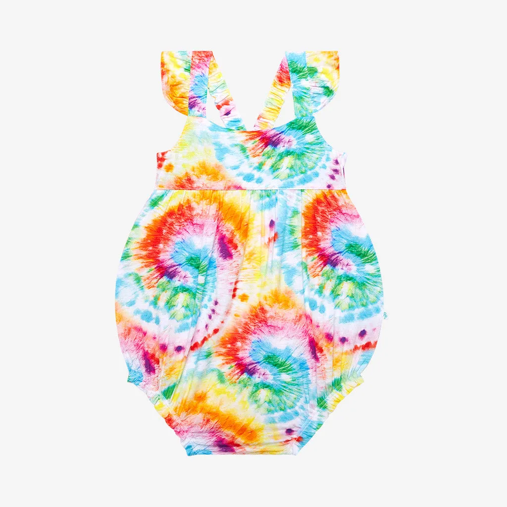 Posh Peanut Totally Tie Dye Basic Ruffled Capsleeve Bubble Romper