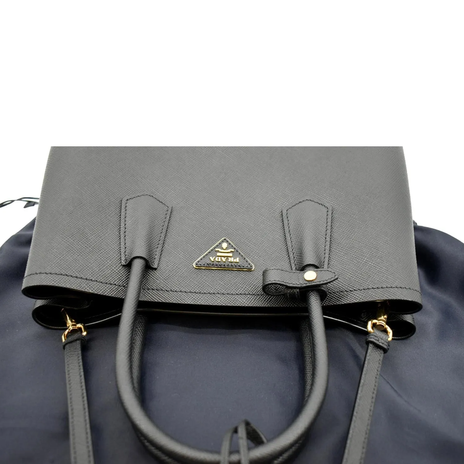 PRADA Double Handle Saffiano Leather Tote Bag Black