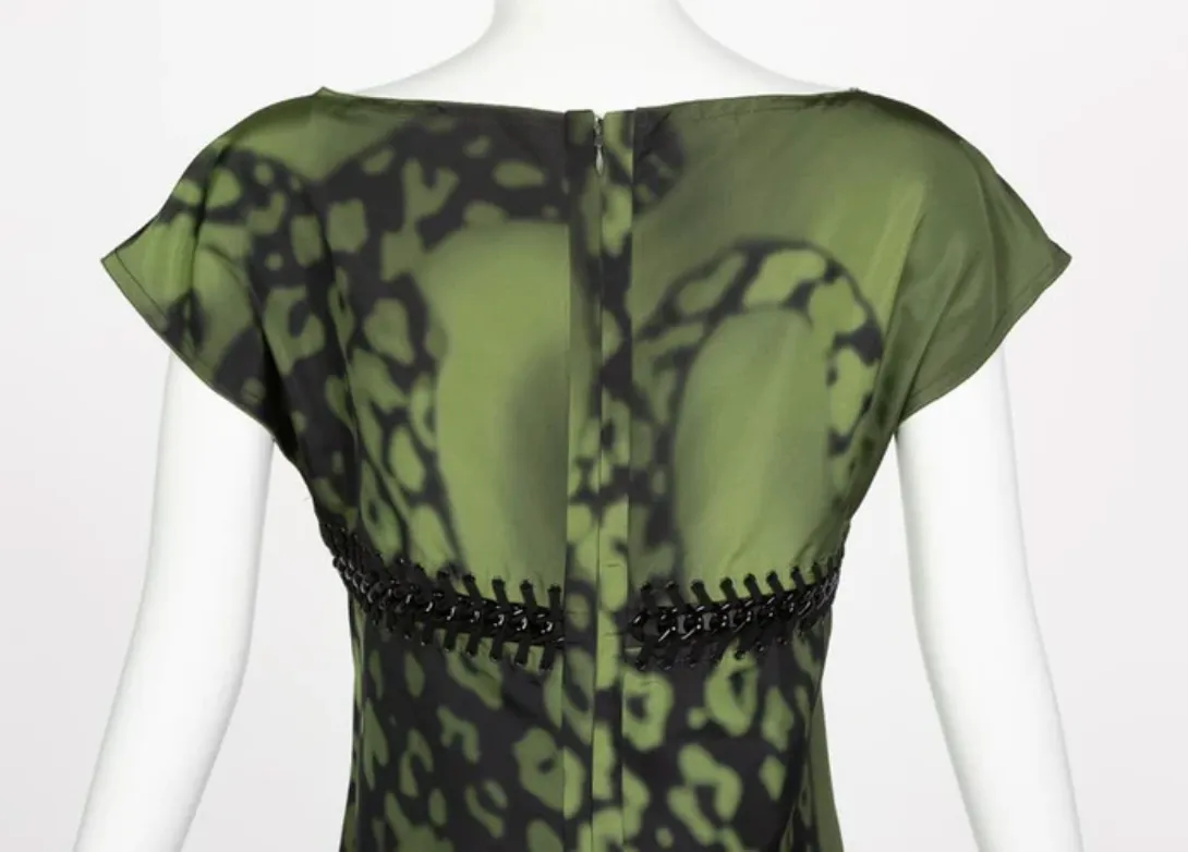 Prada Green Black Chain Inset Printed Shift Dress, Resort 2009 | 46
