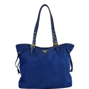PRADA Tessuto Nylon Saffiano Leather Tote Bag Blue
