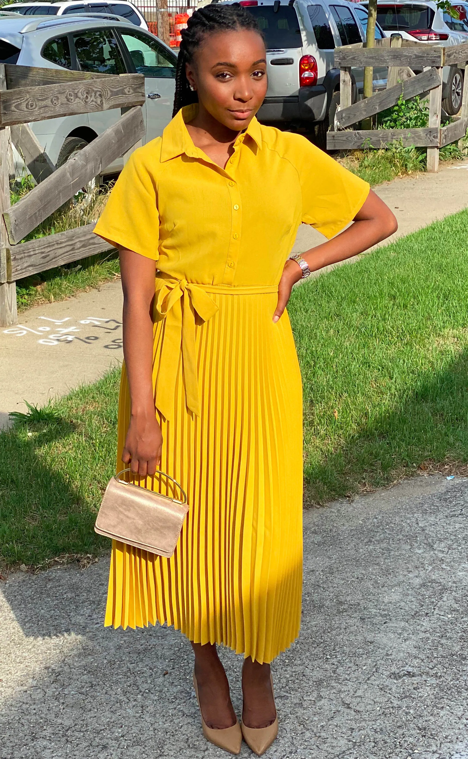 "Sunshine" Pleated Midi Dress