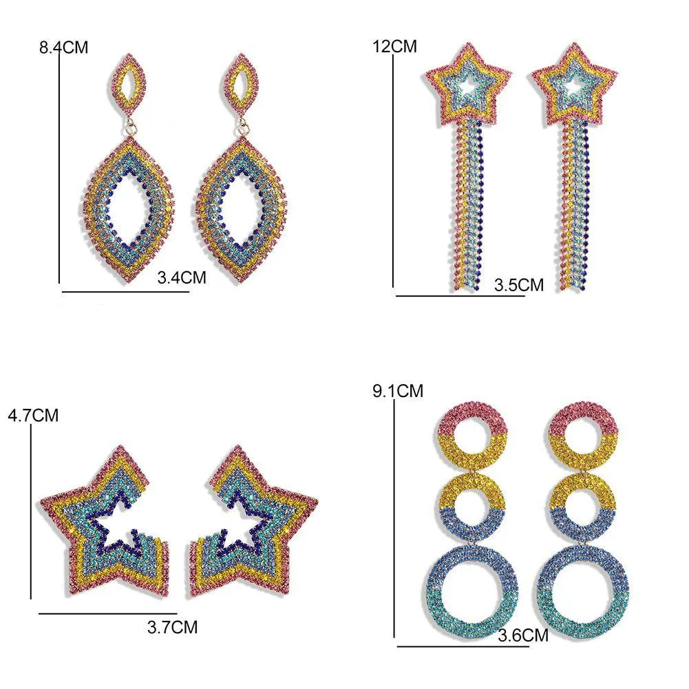 Rainbow Rhinestones Statement Earrings