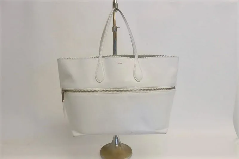 Rochas Shopper Tote White Leather Zip-Front Large Shoulder Bag