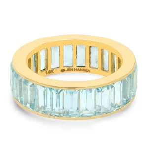 SKY BLUE TOPAZ BAGUETTE CHANNEL SET RING, GOLD