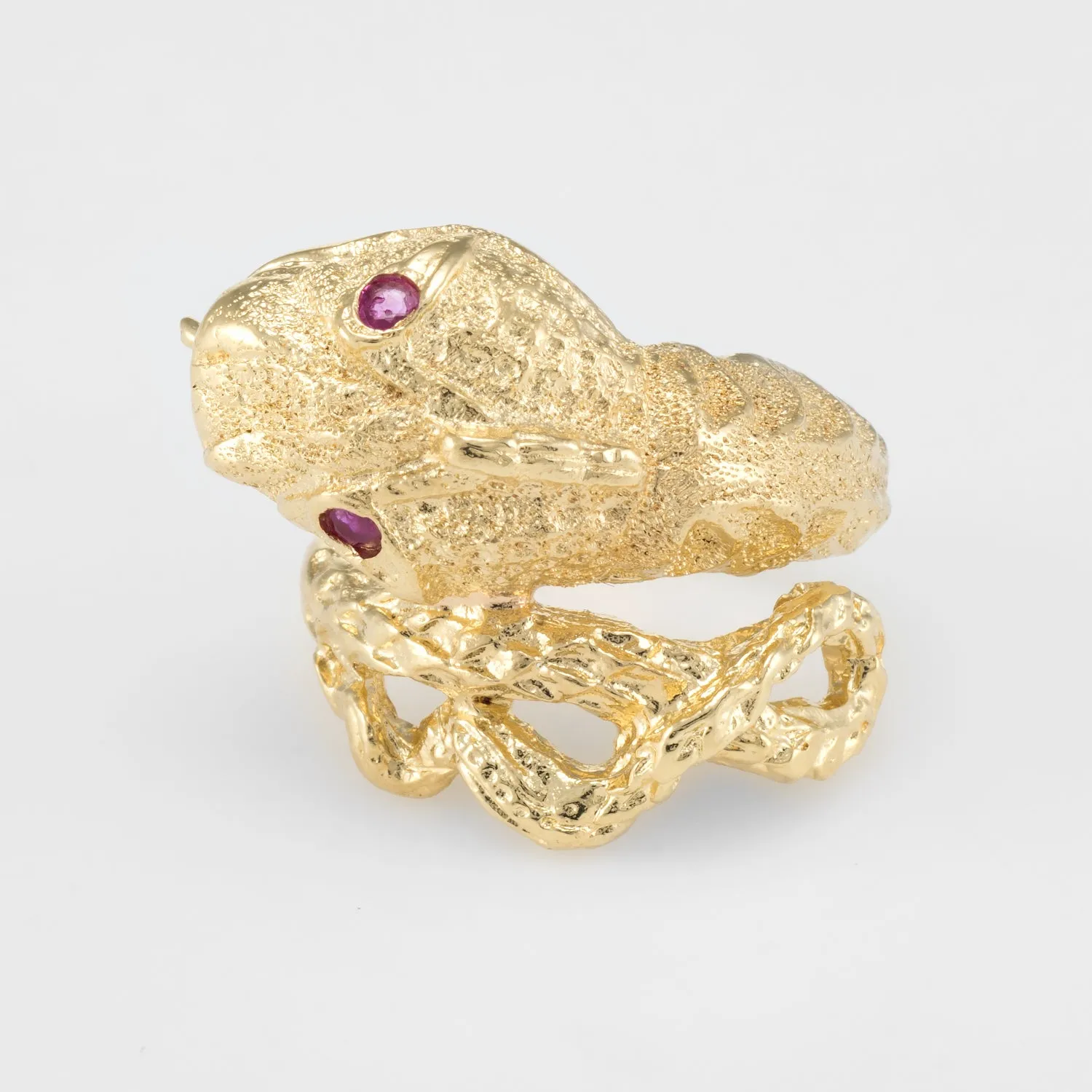 Snake Serpent Ring Vintage 18k Yellow Gold Ruby Eyes Fine Estate Jewelry