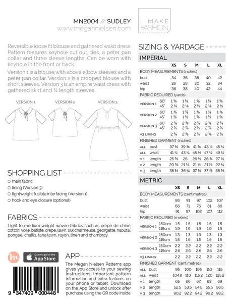 Sudley Dress & Blouse SEWING PATTERN by Megan Nielsen