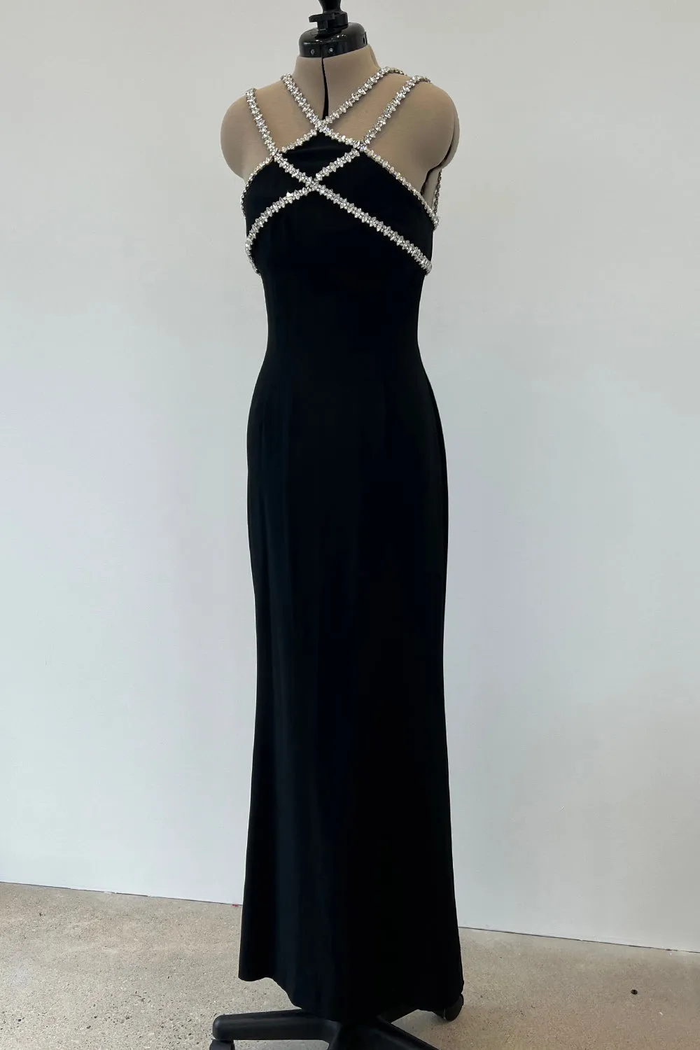 Todd Oldham Fall 1995 Runway Black Silk Dress w Large Crystal Detailing - 12.5-13.5" W
