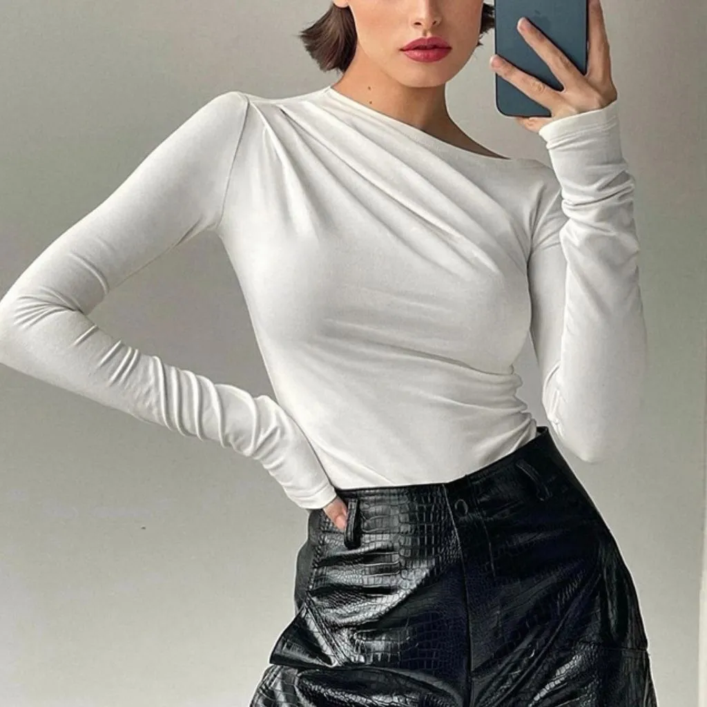 Women's Pleated Slim Long Sleeve