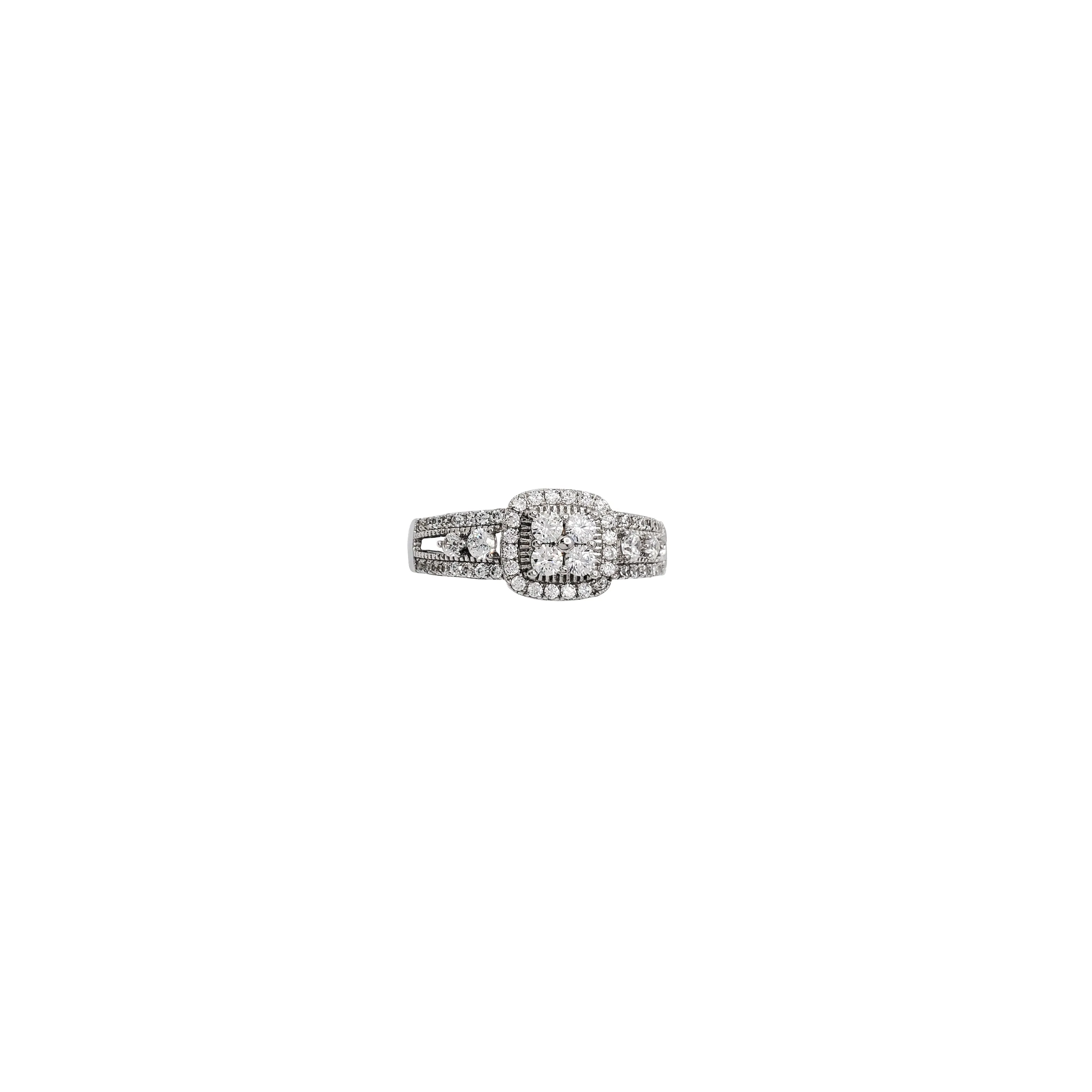 Zirconia Cushioned Halo Engagement Ring (Silver)